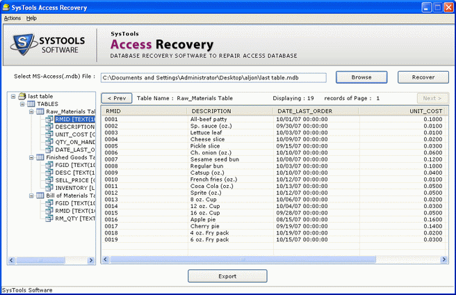 Click to view Microsoft Access Repair Database 3.2 screenshot